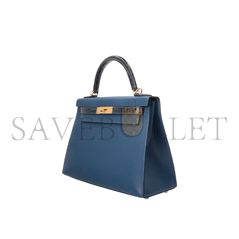 H**me5 master kelly 28 ii touch sellier veau madame croco niloticus deep blue bleu baltique (28*22*10cm)